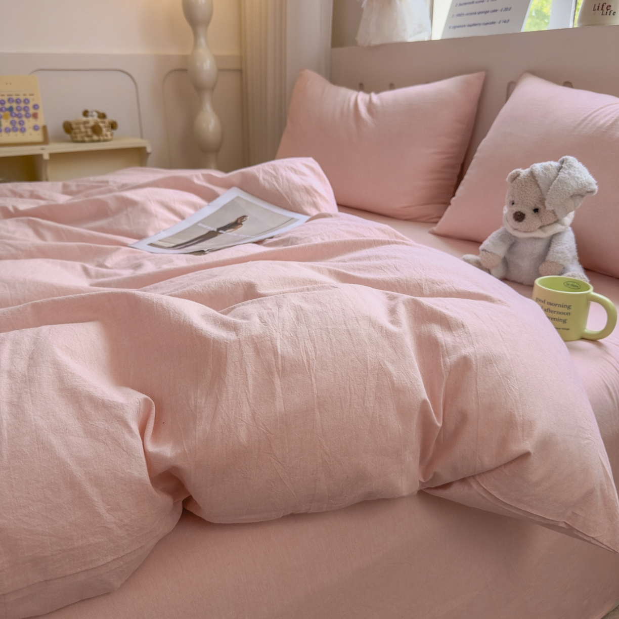 91家纺网 家纺一手货源 找家纺 宜家坊 2025新款A类全棉色织水洗棉单枕套系列 纯色-浅粉