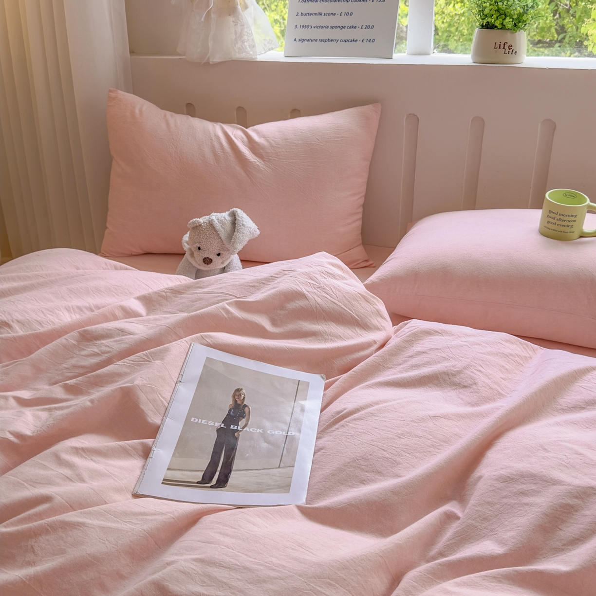 91家纺网 家纺一手货源 找家纺 宜家坊 2025新款A类全棉色织水洗棉单枕套系列 纯色-浅粉