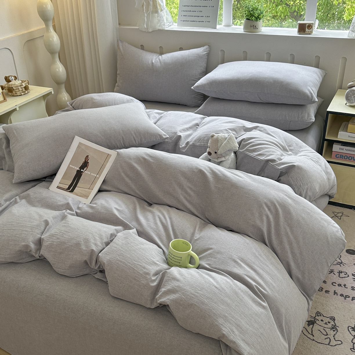 91家纺网 家纺一手货源 找家纺 宜家坊 2025新款A类全棉色织水洗棉单枕套系列 纯色-浅灰