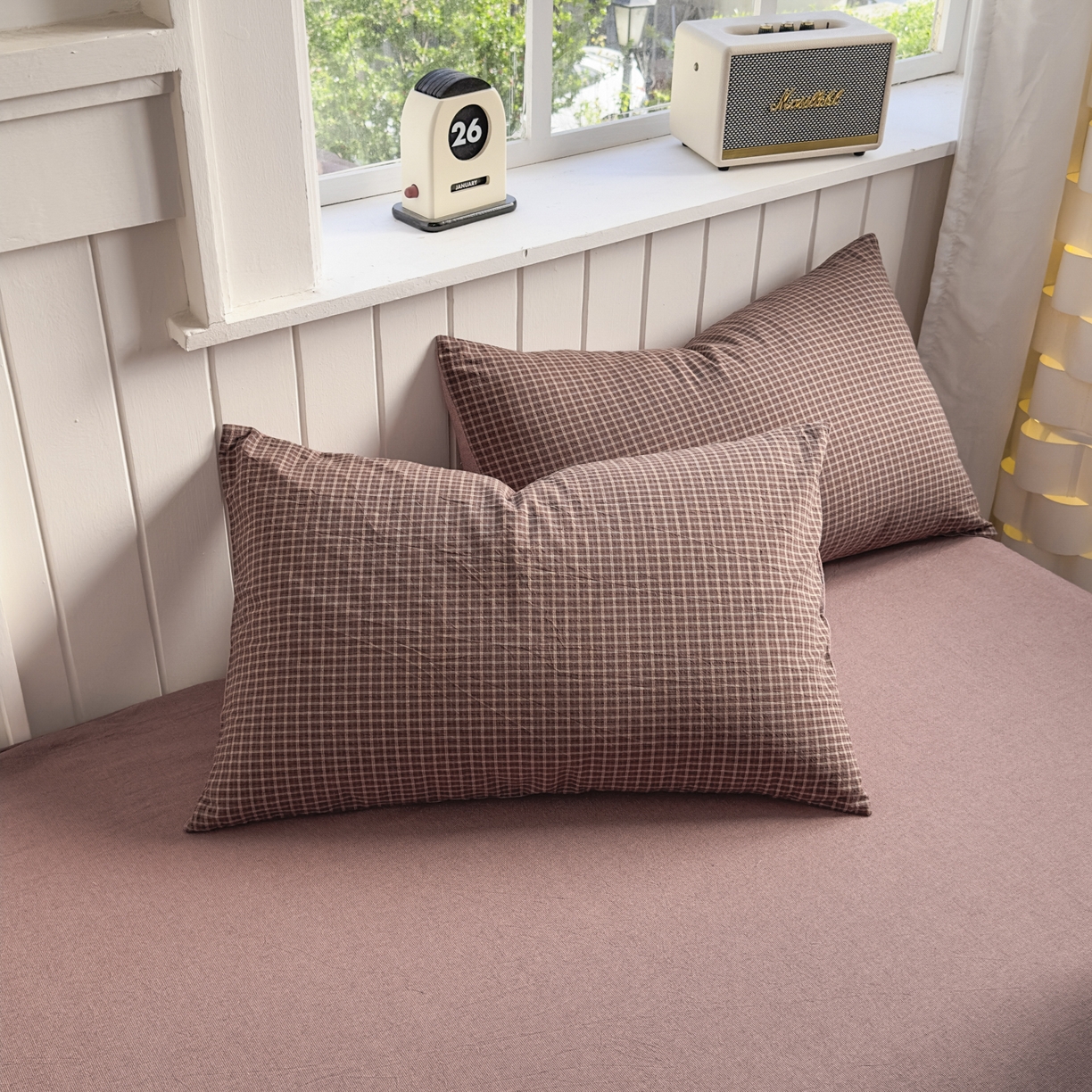 宜家坊 2025新款A类全棉色织水洗棉单枕套系列 沐风-焦糖