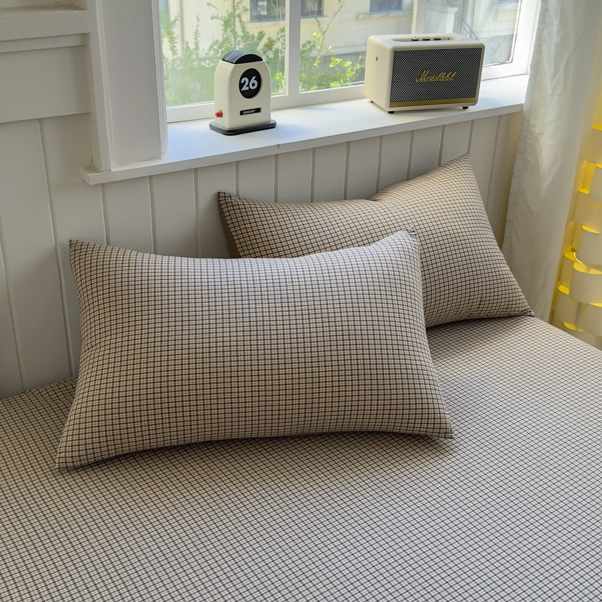 宜家坊 2025新款A类全棉色织水洗棉单枕套系列 沐风-米咖