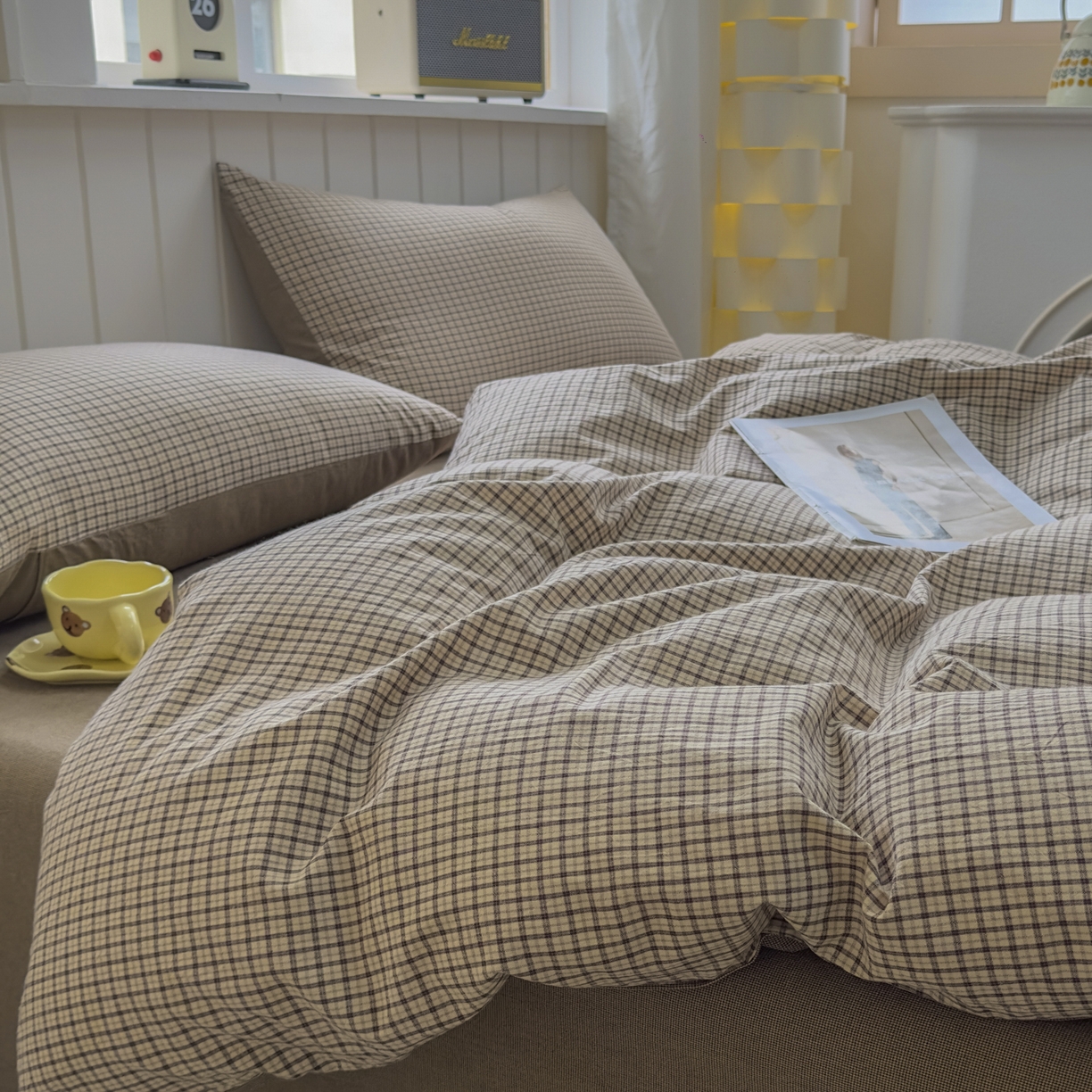 91家纺网 家纺一手货源 找家纺 宜家坊 2025新款A类全棉色织水洗棉单枕套系列 沐风-米咖