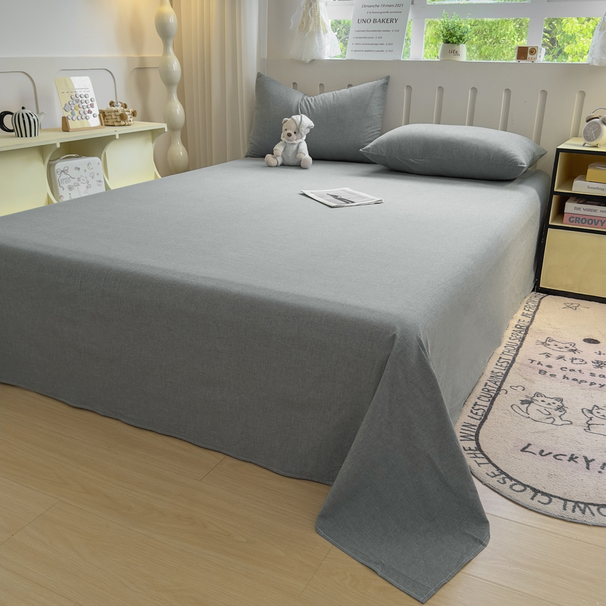 91家纺网 家纺一手货源 找家纺 宜家坊 2025新款A类全棉色织水洗棉单枕套系列 映像格-橙灰