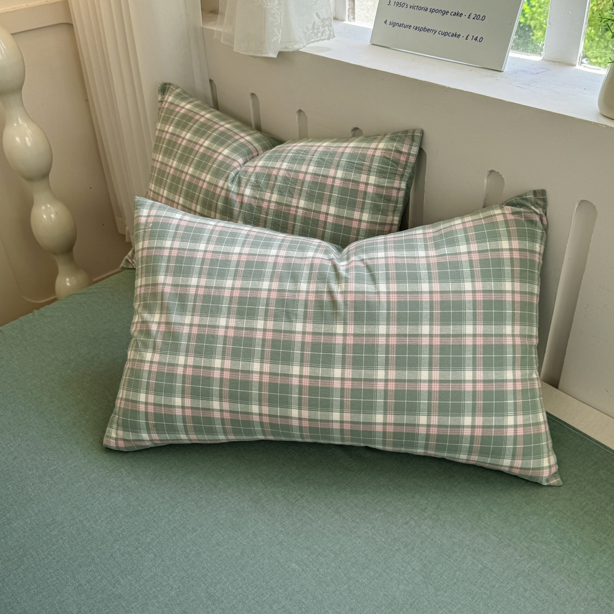 宜家坊 2025新款A类全棉色织水洗棉单枕套系列 映像格-绿