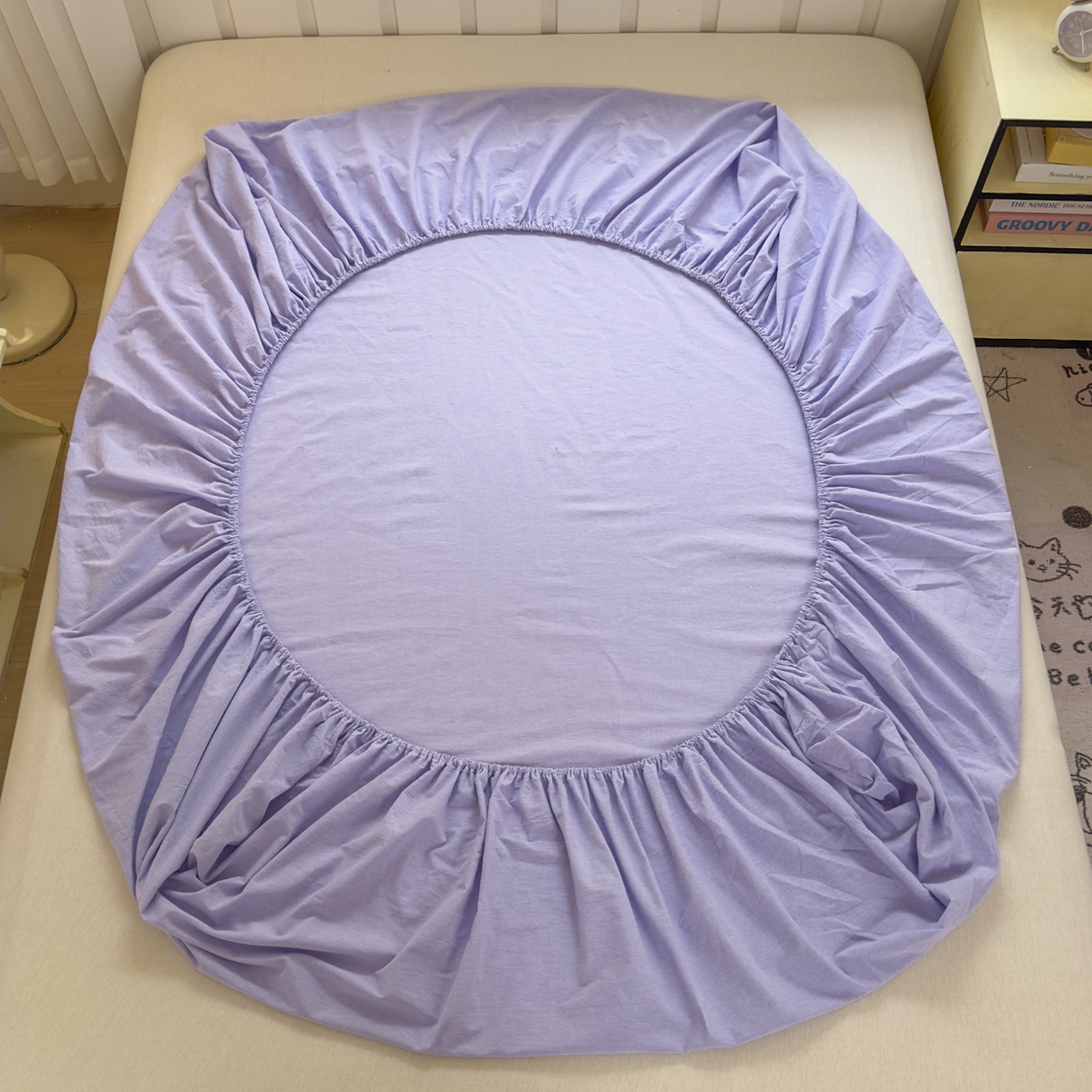 91家纺网 家纺一手货源 找家纺 宜家坊 2025新款A类色织全棉水洗棉床笠单件纯棉格子纯色学生宿舍定制定做 纯色-浅紫