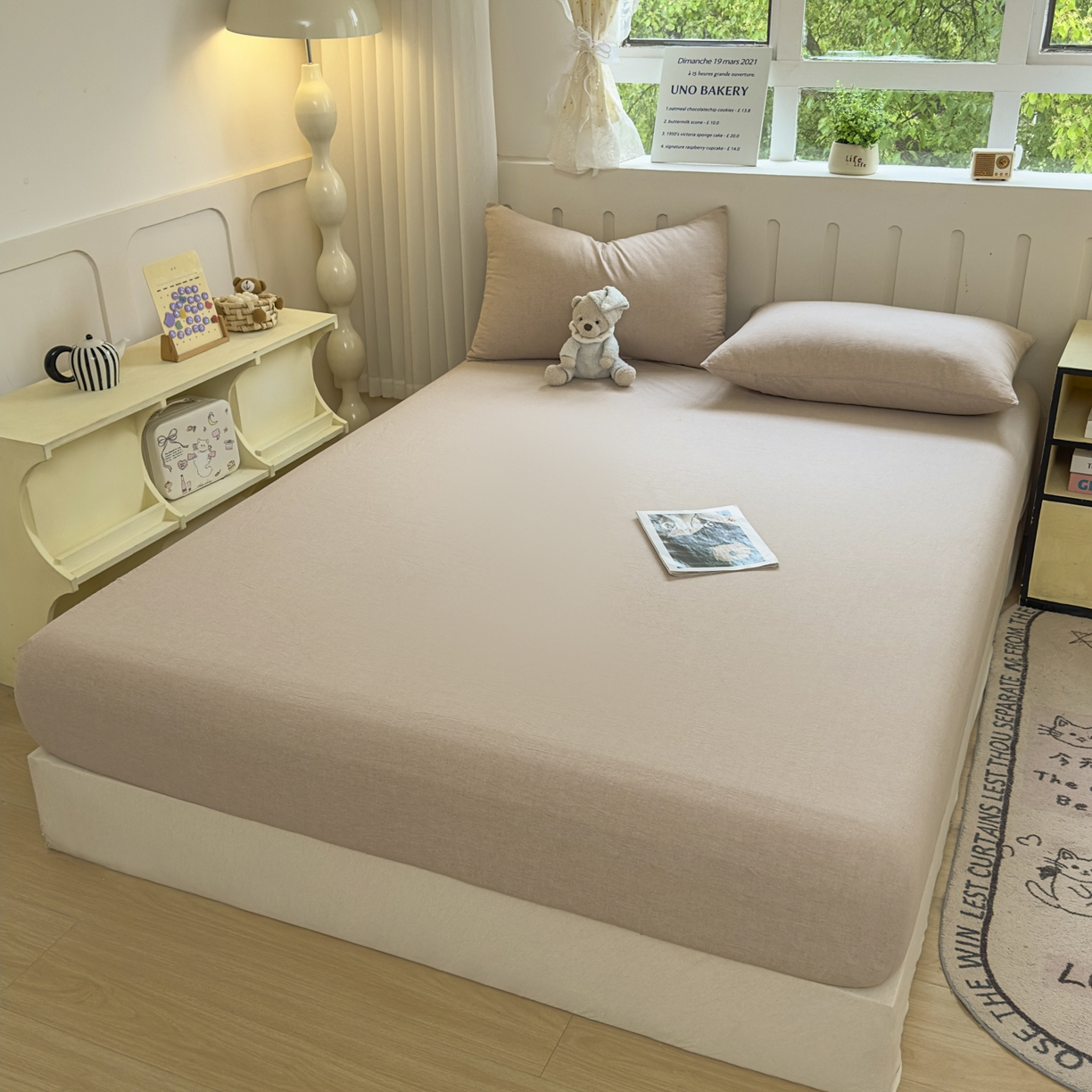 91家纺网 家纺一手货源 找家纺 宜家坊 2025新款A类色织全棉水洗棉床笠单件纯棉格子纯色学生宿舍定制定做 纯色-土密