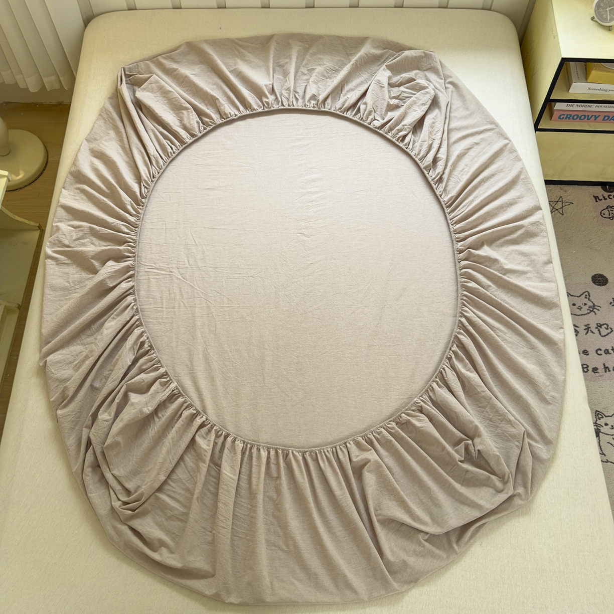 91家纺网 家纺一手货源 找家纺 宜家坊 2025新款A类色织全棉水洗棉床笠单件纯棉格子纯色学生宿舍定制定做 纯色-土密