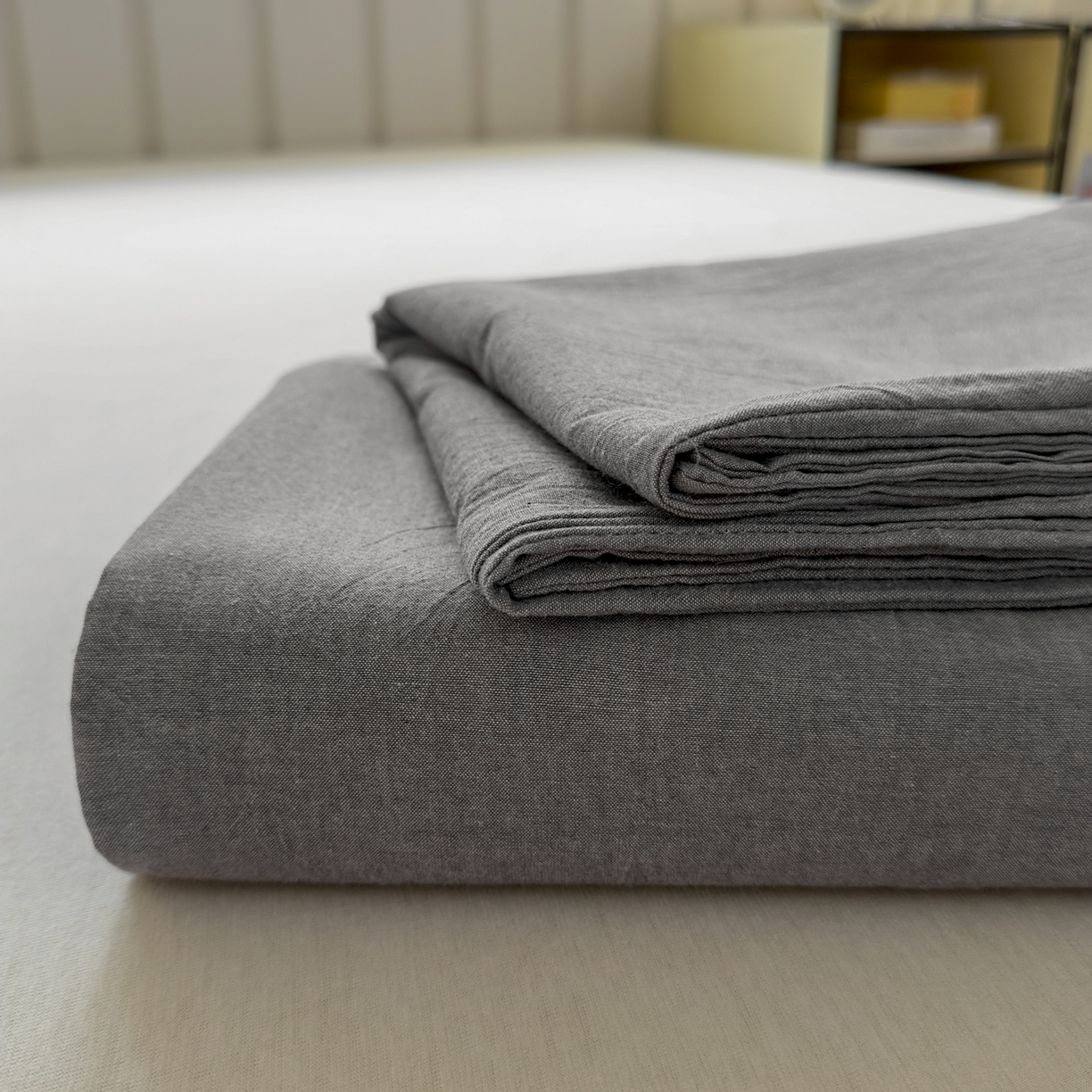 91家纺网 家纺一手货源 找家纺 宜家坊 2025新款A类色织全棉水洗棉床笠单件纯棉格子纯色学生宿舍定制定做 纯色-烟灰