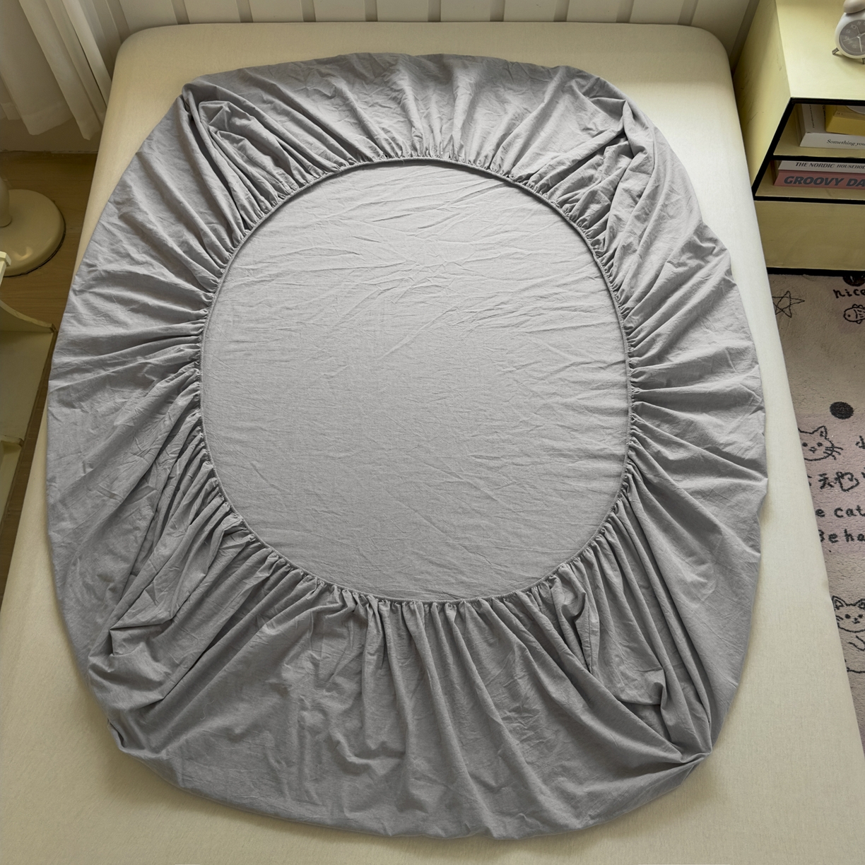 91家纺网 家纺一手货源 找家纺 宜家坊 2025新款A类色织全棉水洗棉床笠单件纯棉格子纯色学生宿舍定制定做 纯色-烟灰