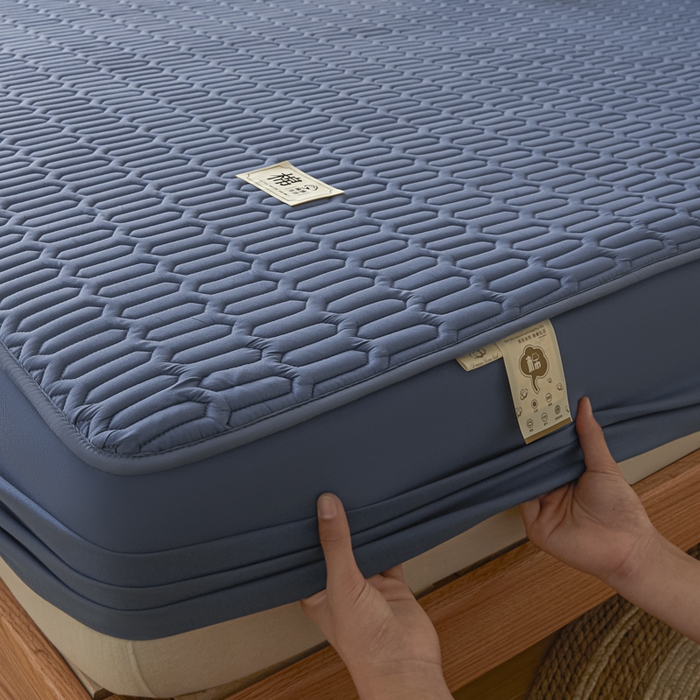 91家纺网 家纺一手货源 找家纺 曼陀罗 2025新款A类新疆棉花夹棉防水床笠 小竹纹-宾蓝