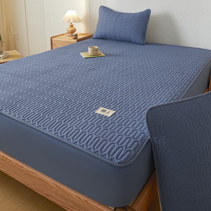 91家纺网 家纺一手货源 找家纺 曼陀罗 2025新款A类新疆棉花夹棉防水床笠 小竹纹-宾蓝