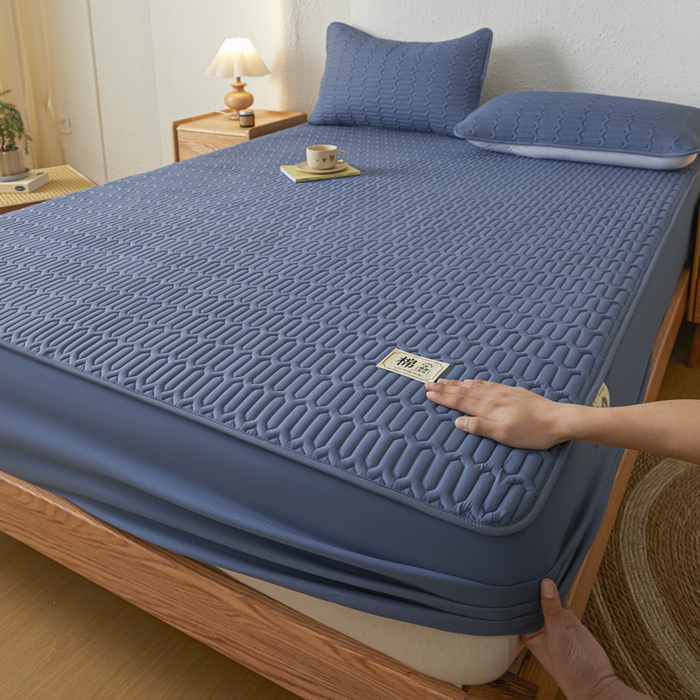 91家纺网 家纺一手货源 找家纺 曼陀罗 2025新款A类新疆棉花夹棉防水床笠 小竹纹-宾蓝