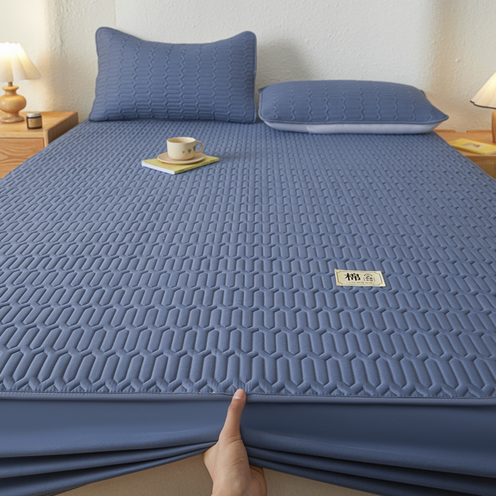 91家纺网 家纺一手货源 找家纺 曼陀罗 2025新款A类新疆棉花夹棉防水床笠 小竹纹-宾蓝