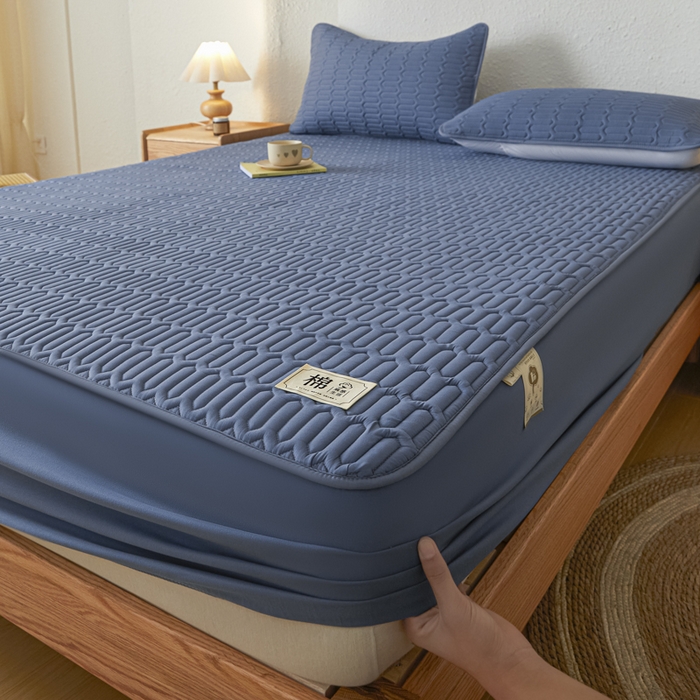 91家纺网 家纺一手货源 找家纺 曼陀罗 2025新款A类新疆棉花夹棉防水床笠 小竹纹-宾蓝