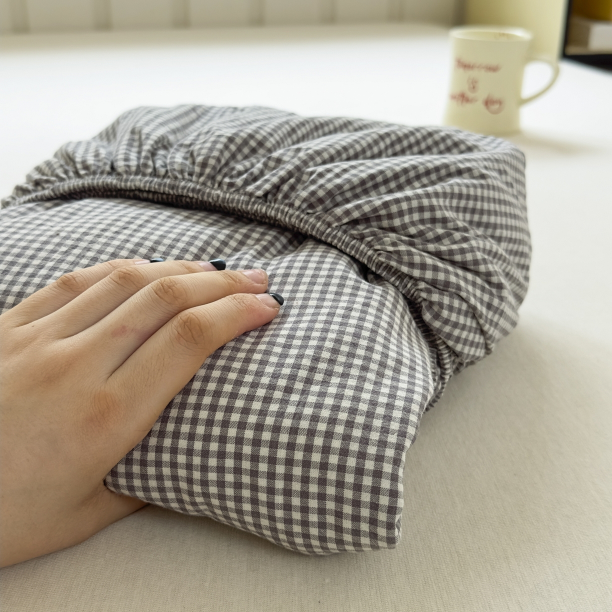 宜家坊 2025新款A类色织全棉水洗棉床笠单件纯棉格子纯色学生宿舍定制定做 密格-烟灰