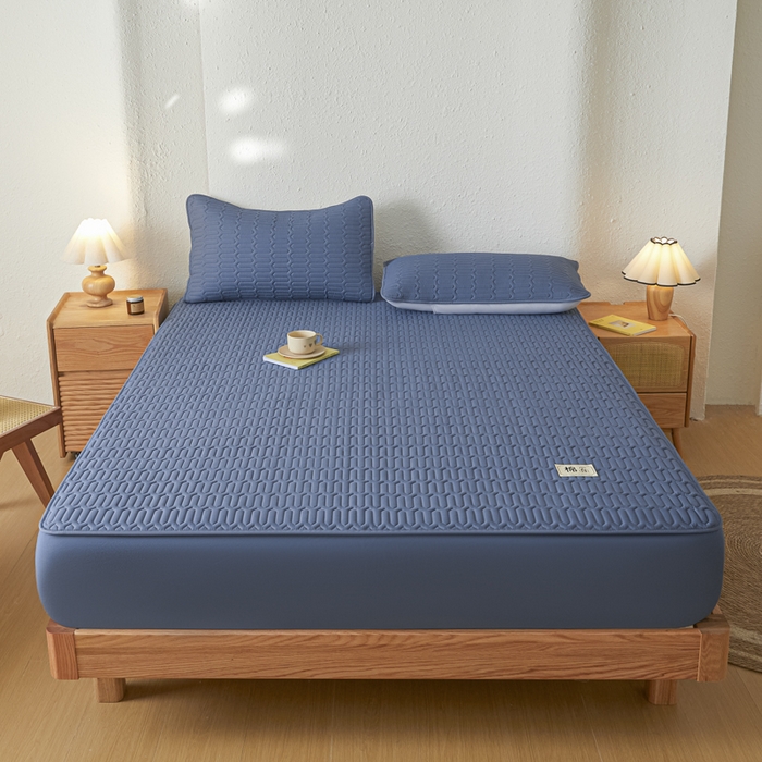 91家纺网 家纺一手货源 找家纺 曼陀罗 2025新款A类新疆棉花夹棉防水床笠 小竹纹-宾蓝