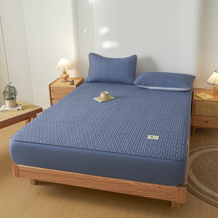 91家纺网 家纺一手货源 找家纺 曼陀罗 2025新款A类新疆棉花夹棉防水床笠 小竹纹-宾蓝