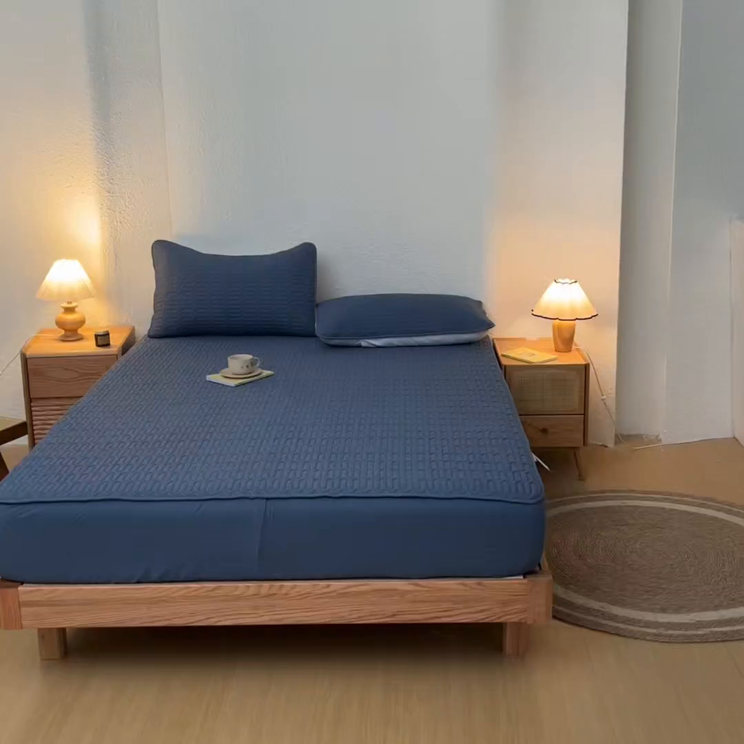 91家纺网 家纺一手货源 找家纺 曼陀罗 2025新款A类新疆棉花夹棉防水床笠 小竹纹-宾蓝