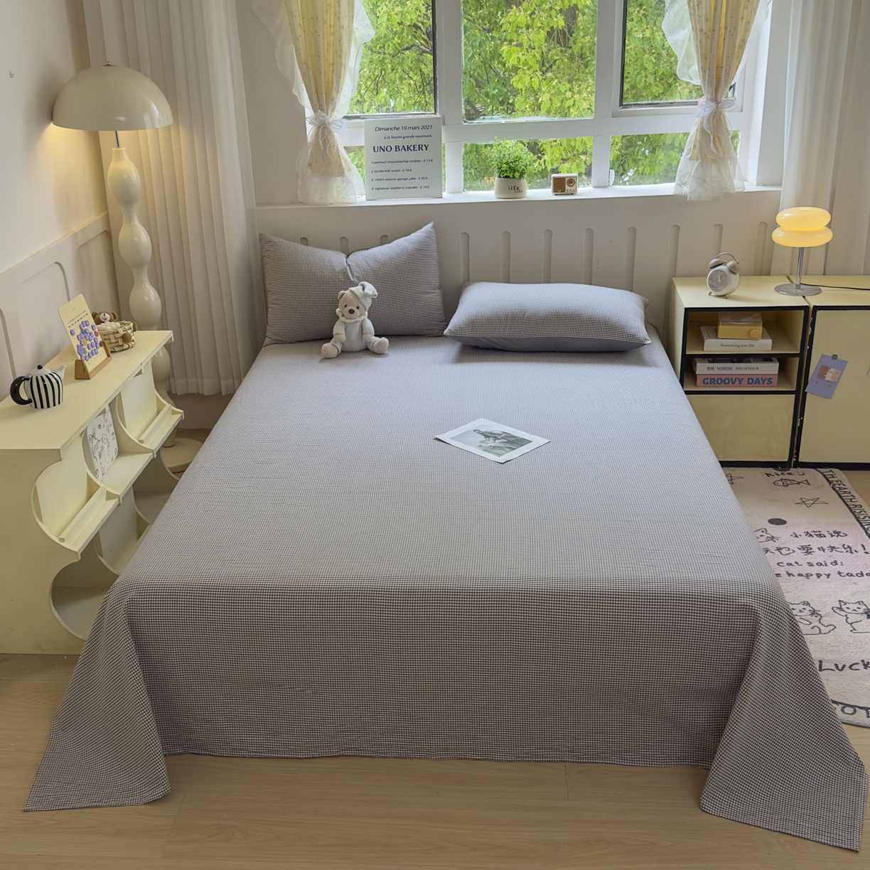 91家纺网 家纺一手货源 找家纺 宜家坊 2025新款A类色织全棉水洗棉床笠单件纯棉格子纯色学生宿舍定制定做 密格-烟灰