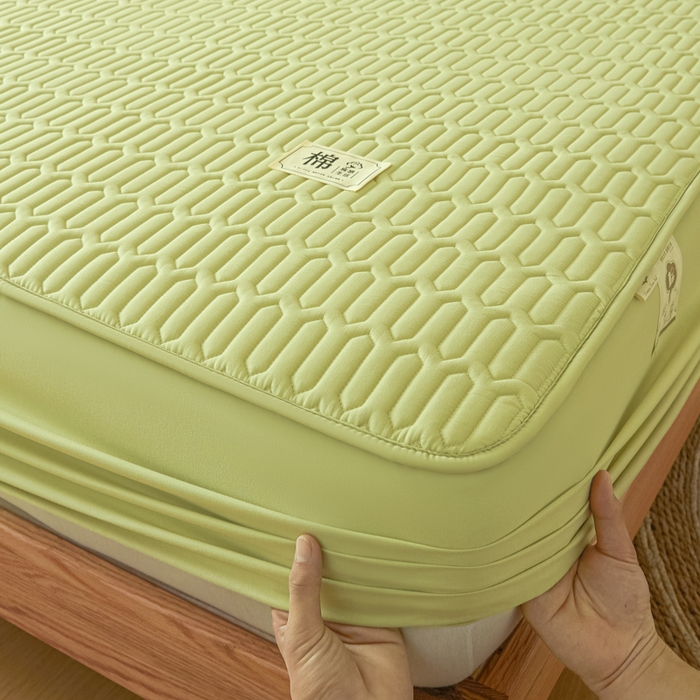 91家纺网 家纺一手货源 找家纺 曼陀罗 2025新款A类新疆棉花夹棉防水床笠 小竹纹-果绿