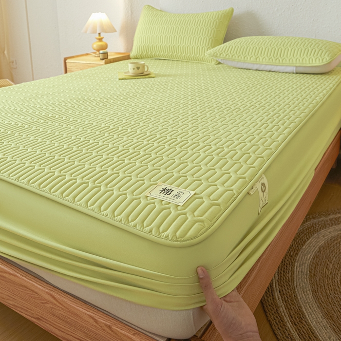 91家纺网 家纺一手货源 找家纺 曼陀罗 2025新款A类新疆棉花夹棉防水床笠 小竹纹-果绿