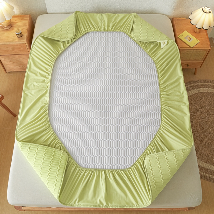 91家纺网 家纺一手货源 找家纺 曼陀罗 2025新款A类新疆棉花夹棉防水床笠 小竹纹-果绿