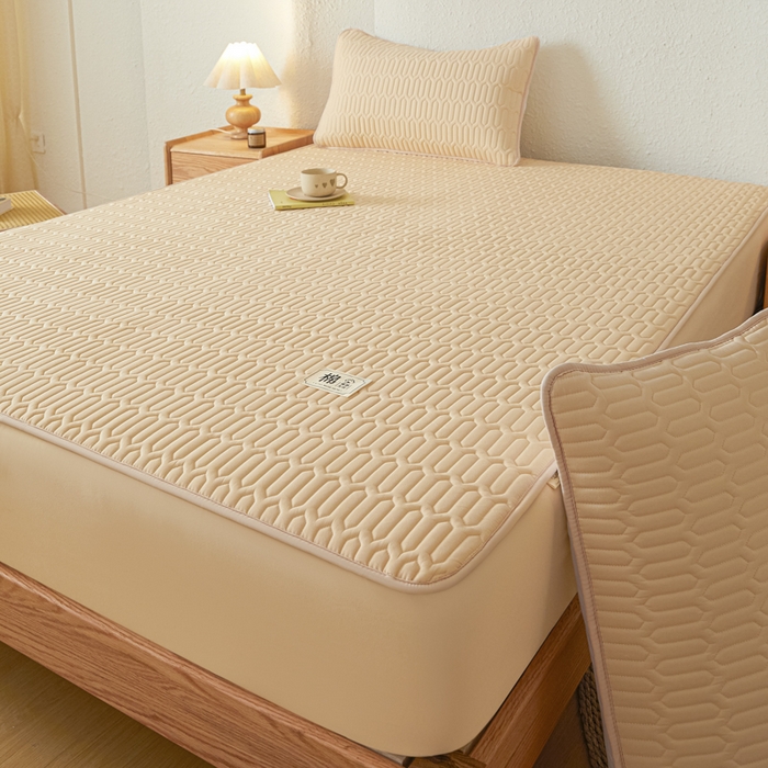 91家纺网 家纺一手货源 找家纺 曼陀罗 2025新款A类新疆棉花夹棉防水床笠 小竹纹-卡其