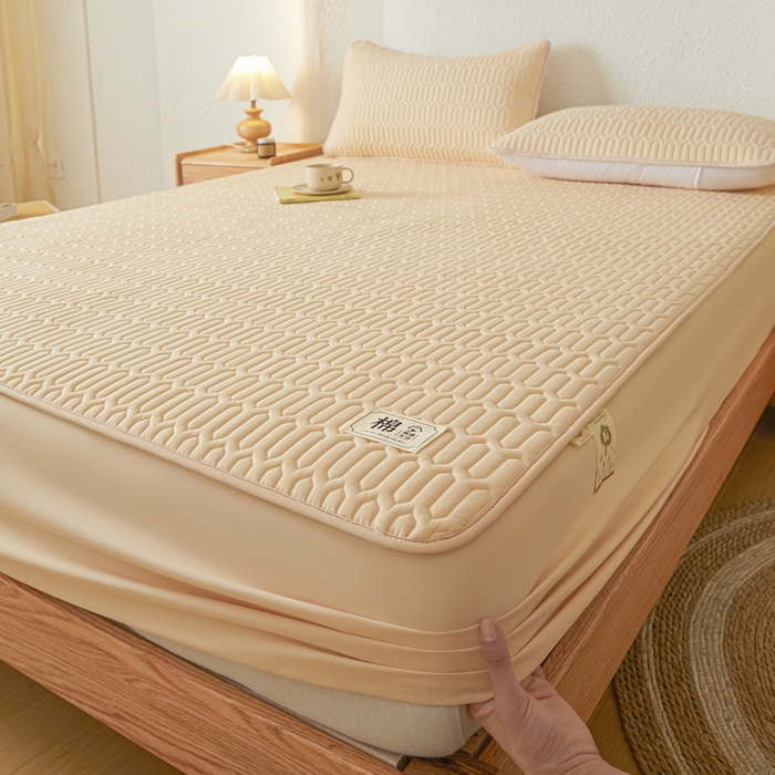 91家纺网 家纺一手货源 找家纺 曼陀罗 2025新款A类新疆棉花夹棉防水床笠 小竹纹-卡其