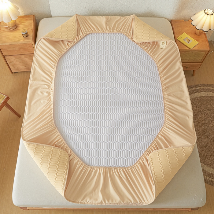 91家纺网 家纺一手货源 找家纺 曼陀罗 2025新款A类新疆棉花夹棉防水床笠 小竹纹-卡其