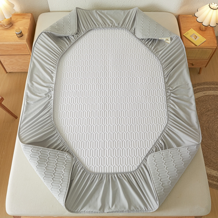 91家纺网 家纺一手货源 找家纺 曼陀罗 2025新款A类新疆棉花夹棉防水床笠 小竹纹-浅灰