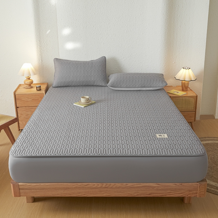 91家纺网 家纺一手货源 找家纺 曼陀罗 2025新款A类新疆棉花夹棉防水床笠 小竹纹-深灰