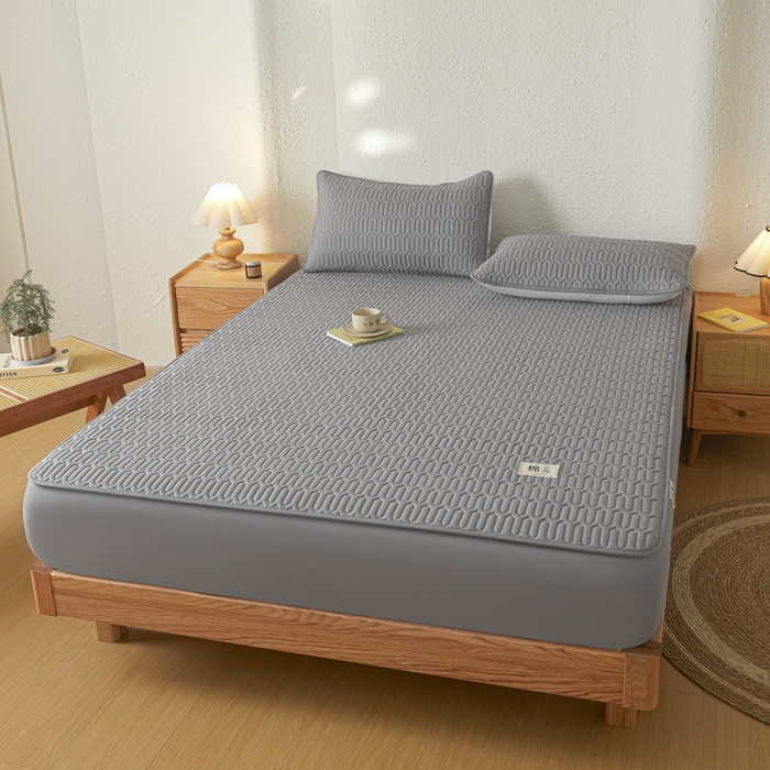 91家纺网 家纺一手货源 找家纺 曼陀罗 2025新款A类新疆棉花夹棉防水床笠 小竹纹-深灰