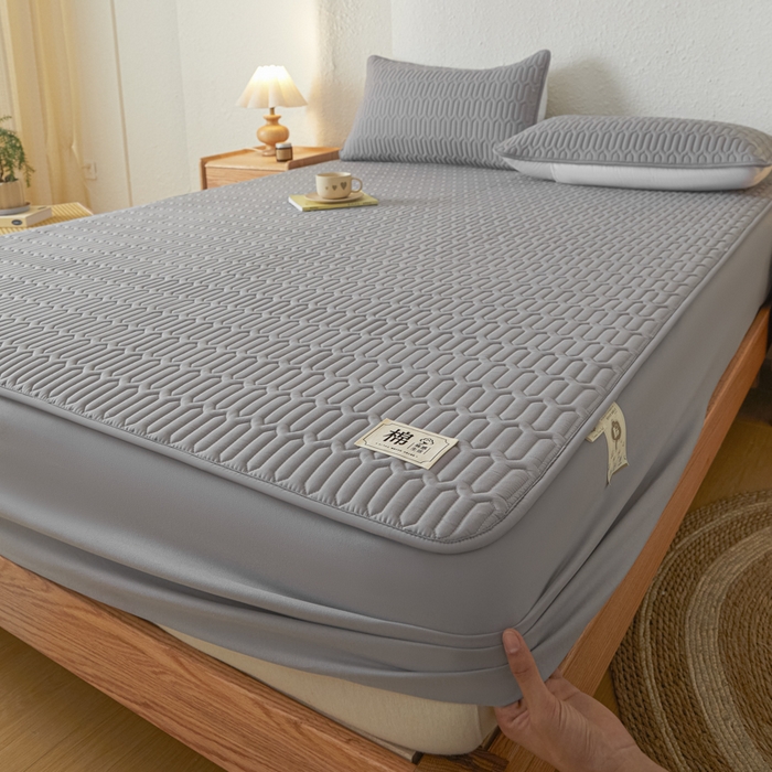 91家纺网 家纺一手货源 找家纺 曼陀罗 2025新款A类新疆棉花夹棉防水床笠 小竹纹-深灰