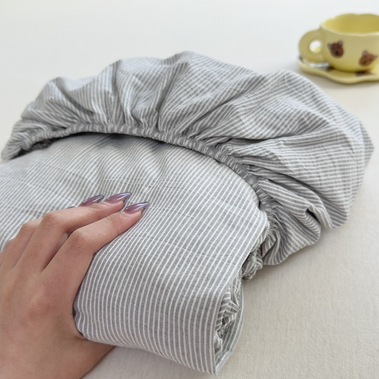 宜家坊 2025新款A类色织全棉水洗棉床笠单件纯棉格子纯色学生宿舍定制定做 密条-浅灰