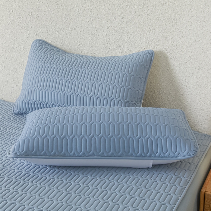 91家纺网 家纺一手货源 找家纺 曼陀罗 2025新款A类新疆棉花夹棉防水床笠 小竹纹-雾蓝