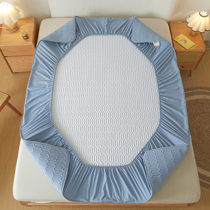 91家纺网 家纺一手货源 找家纺 曼陀罗 2025新款A类新疆棉花夹棉防水床笠 小竹纹-雾蓝