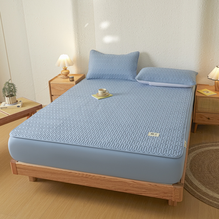 91家纺网 家纺一手货源 找家纺 曼陀罗 2025新款A类新疆棉花夹棉防水床笠 小竹纹-雾蓝