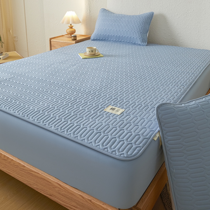 91家纺网 家纺一手货源 找家纺 曼陀罗 2025新款A类新疆棉花夹棉防水床笠 小竹纹-雾蓝