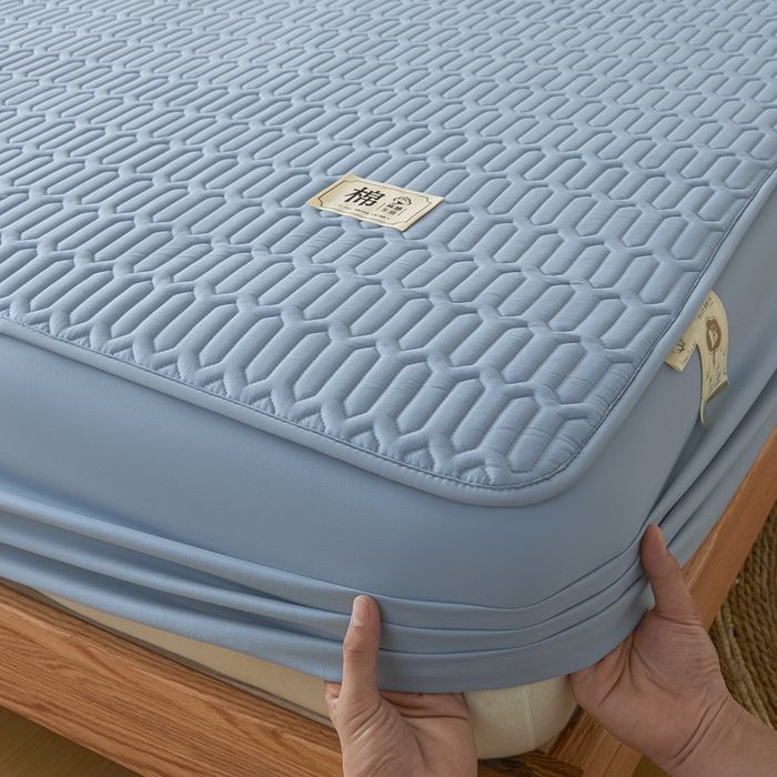 91家纺网 家纺一手货源 找家纺 曼陀罗 2025新款A类新疆棉花夹棉防水床笠 小竹纹-雾蓝