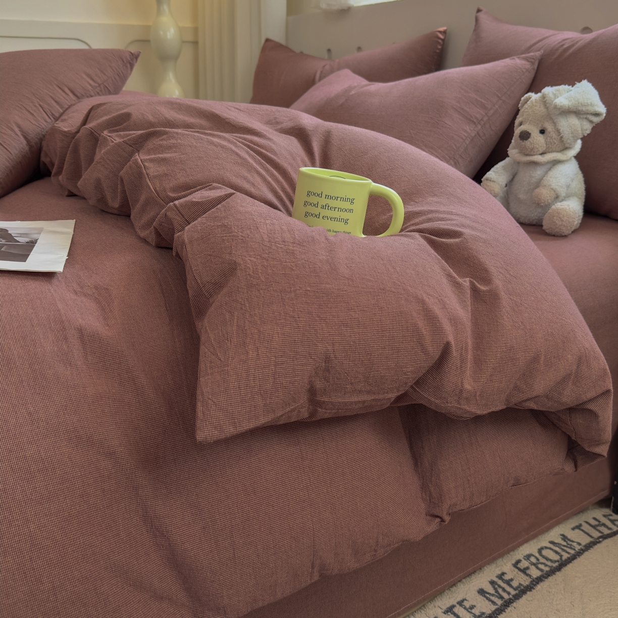 91家纺网 家纺一手货源 找家纺 宜家坊 2025新款A类全棉色织水洗棉被套单件纯棉格子纯色学生宿舍被罩定制定做 纯棉素-红