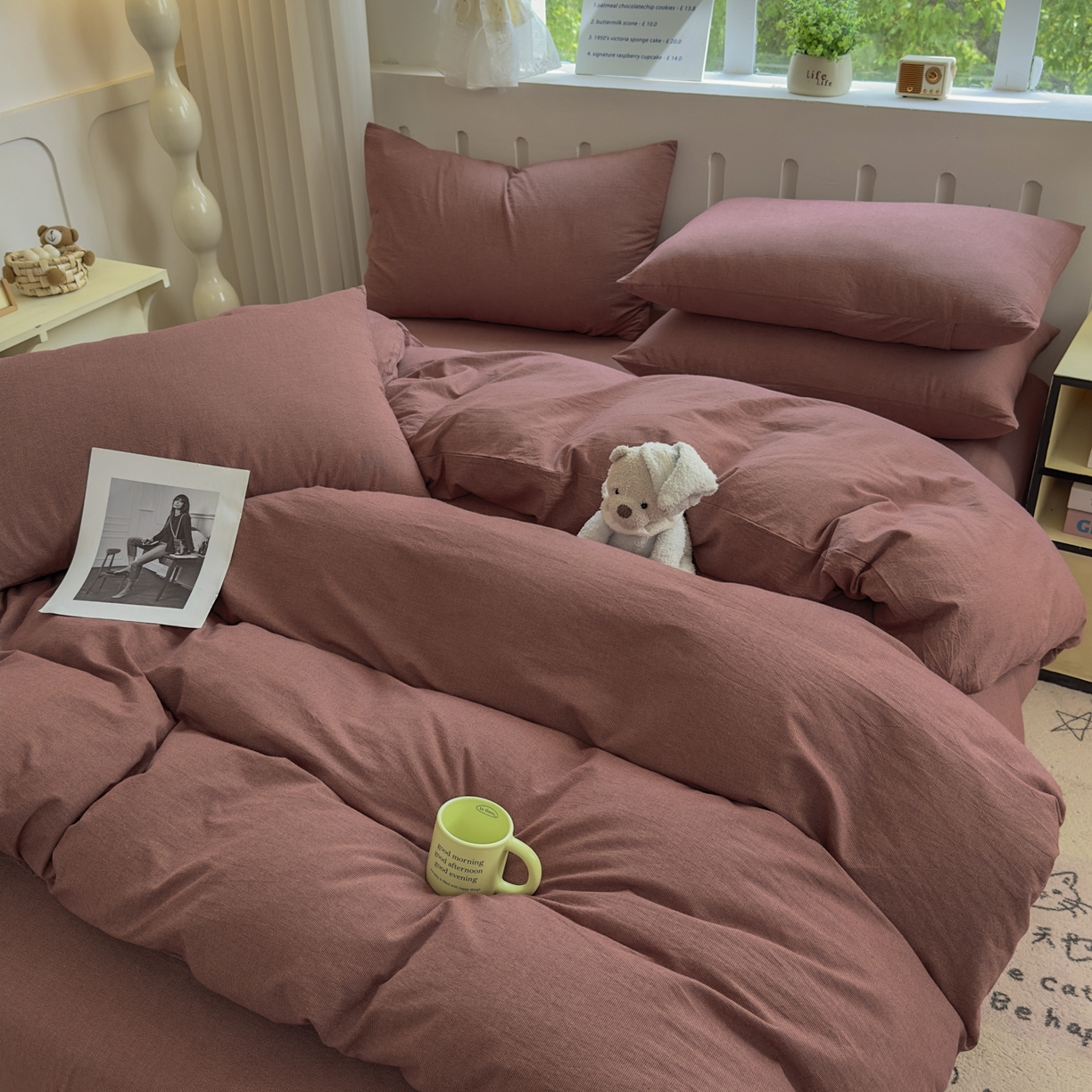 91家纺网 家纺一手货源 找家纺 宜家坊 2025新款A类全棉色织水洗棉被套单件纯棉格子纯色学生宿舍被罩定制定做 纯棉素-红