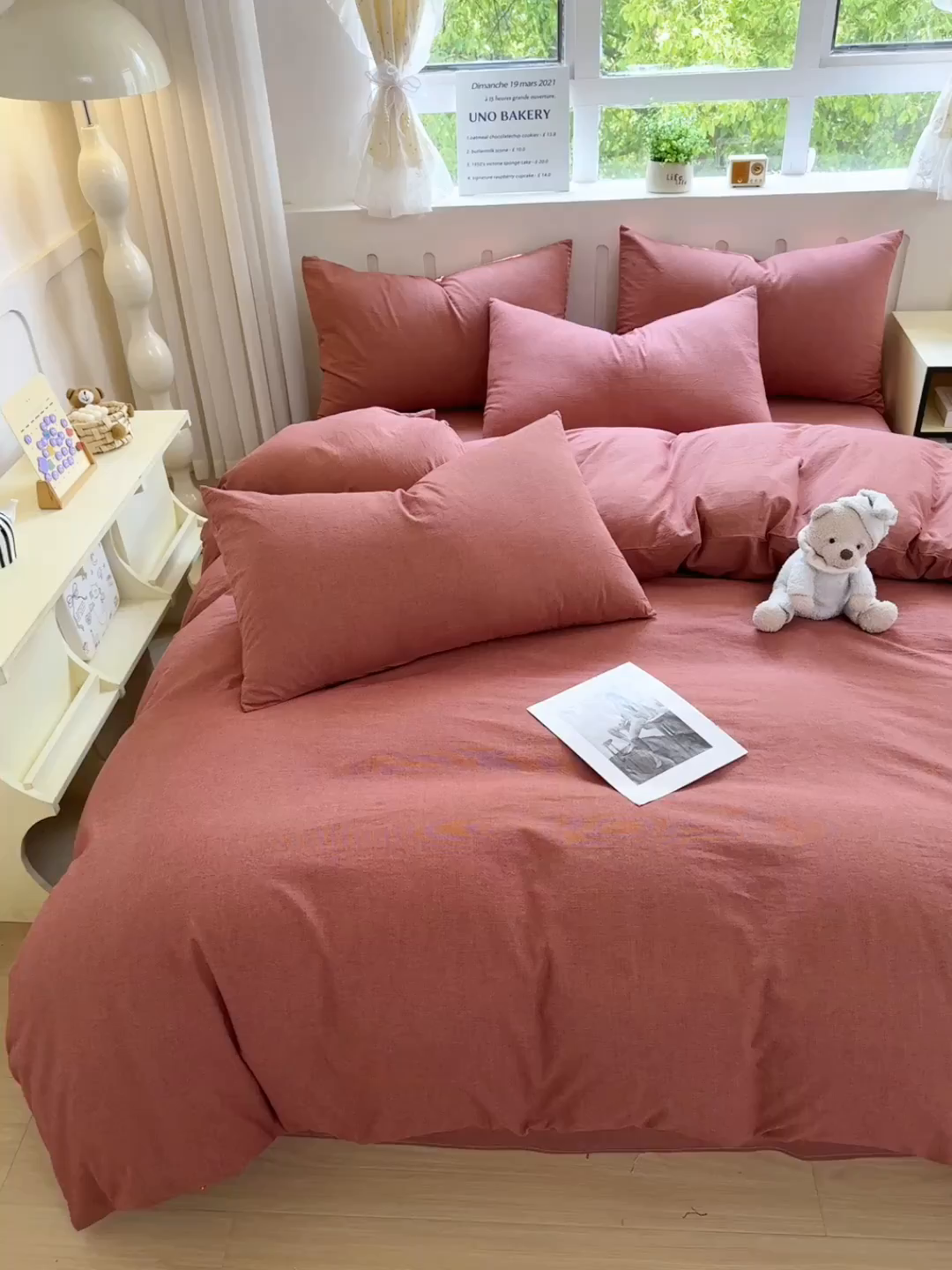 91家纺网 家纺一手货源 找家纺 宜家坊 2025新款A类全棉色织水洗棉被套单件纯棉格子纯色学生宿舍被罩定制定做 纯棉素-红