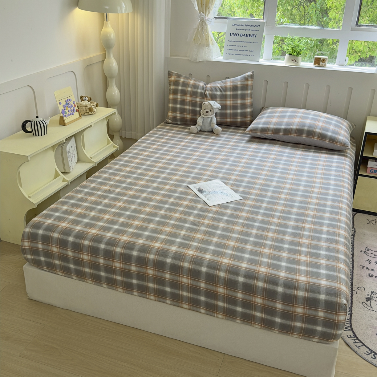 91家纺网 家纺一手货源 找家纺 宜家坊 2025新款A类色织全棉水洗棉床笠单件纯棉格子纯色学生宿舍定制定做 诺卡-浅灰