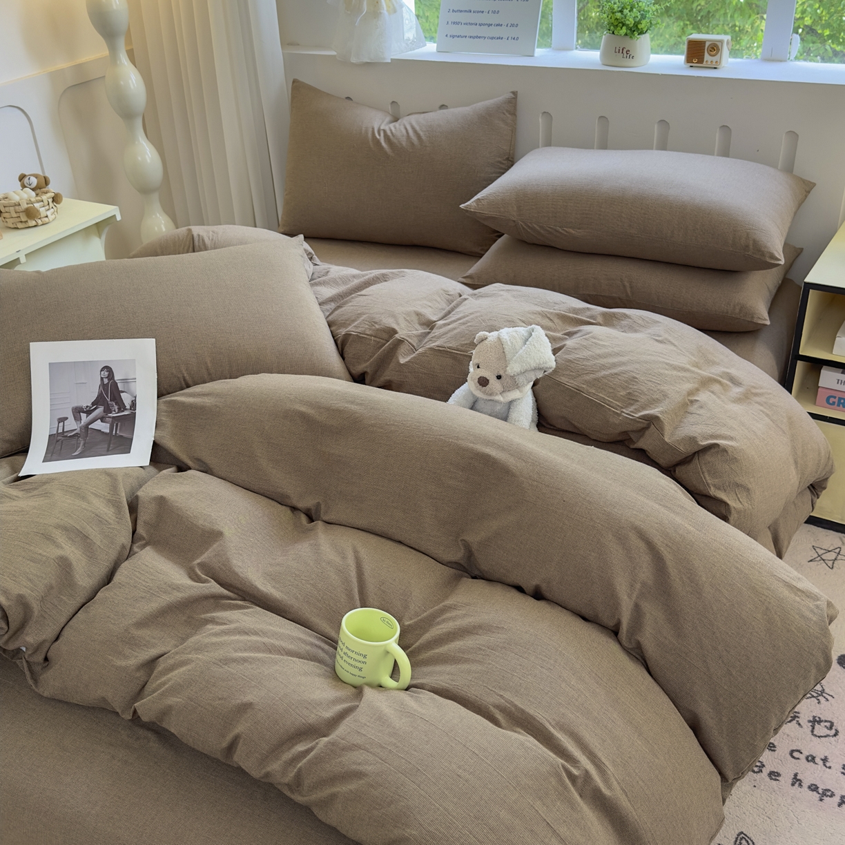 91家纺网 家纺一手货源 找家纺 宜家坊 2025新款A类全棉色织水洗棉被套单件纯棉格子纯色学生宿舍被罩定制定做 纯棉素-咖