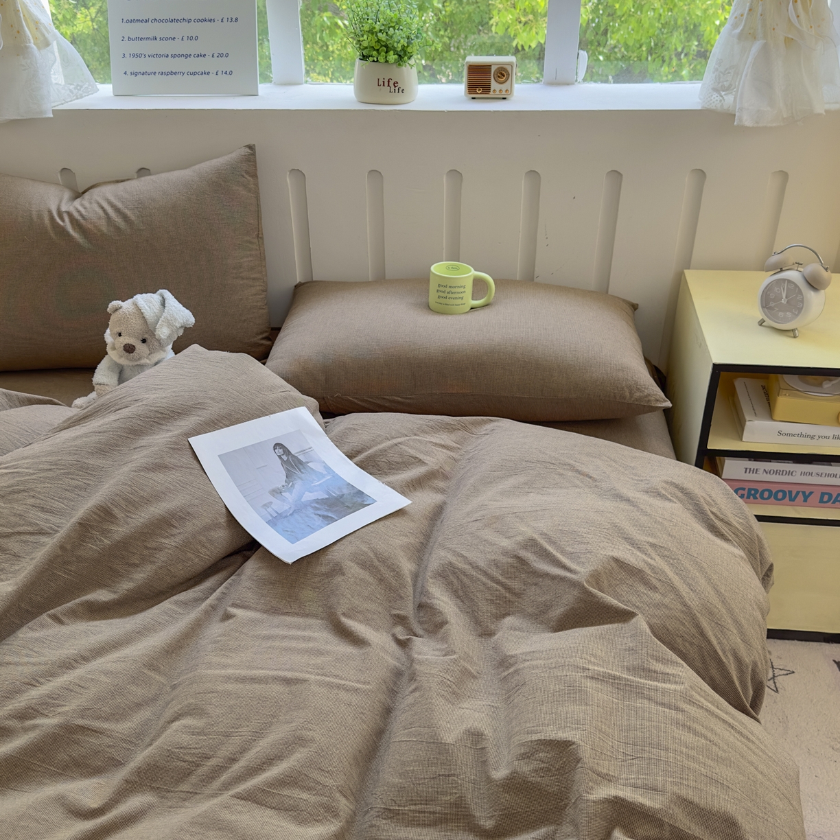 91家纺网 家纺一手货源 找家纺 宜家坊 2025新款A类全棉色织水洗棉被套单件纯棉格子纯色学生宿舍被罩定制定做 纯棉素-咖