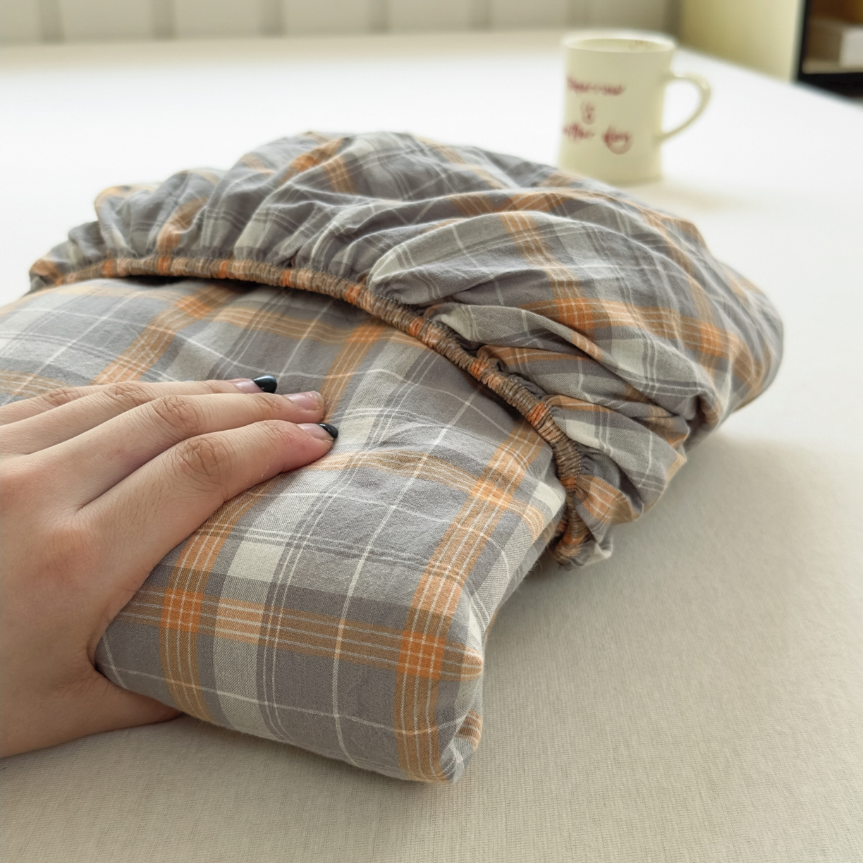 宜家坊 2025新款A类色织全棉水洗棉床笠单件纯棉格子纯色学生宿舍定制定做 映像格-橙灰