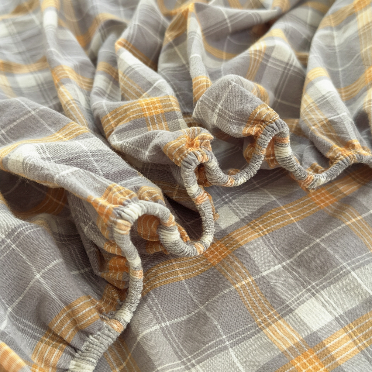 91家纺网 家纺一手货源 找家纺 宜家坊 2025新款A类色织全棉水洗棉床笠单件纯棉格子纯色学生宿舍定制定做 映像格-橙灰