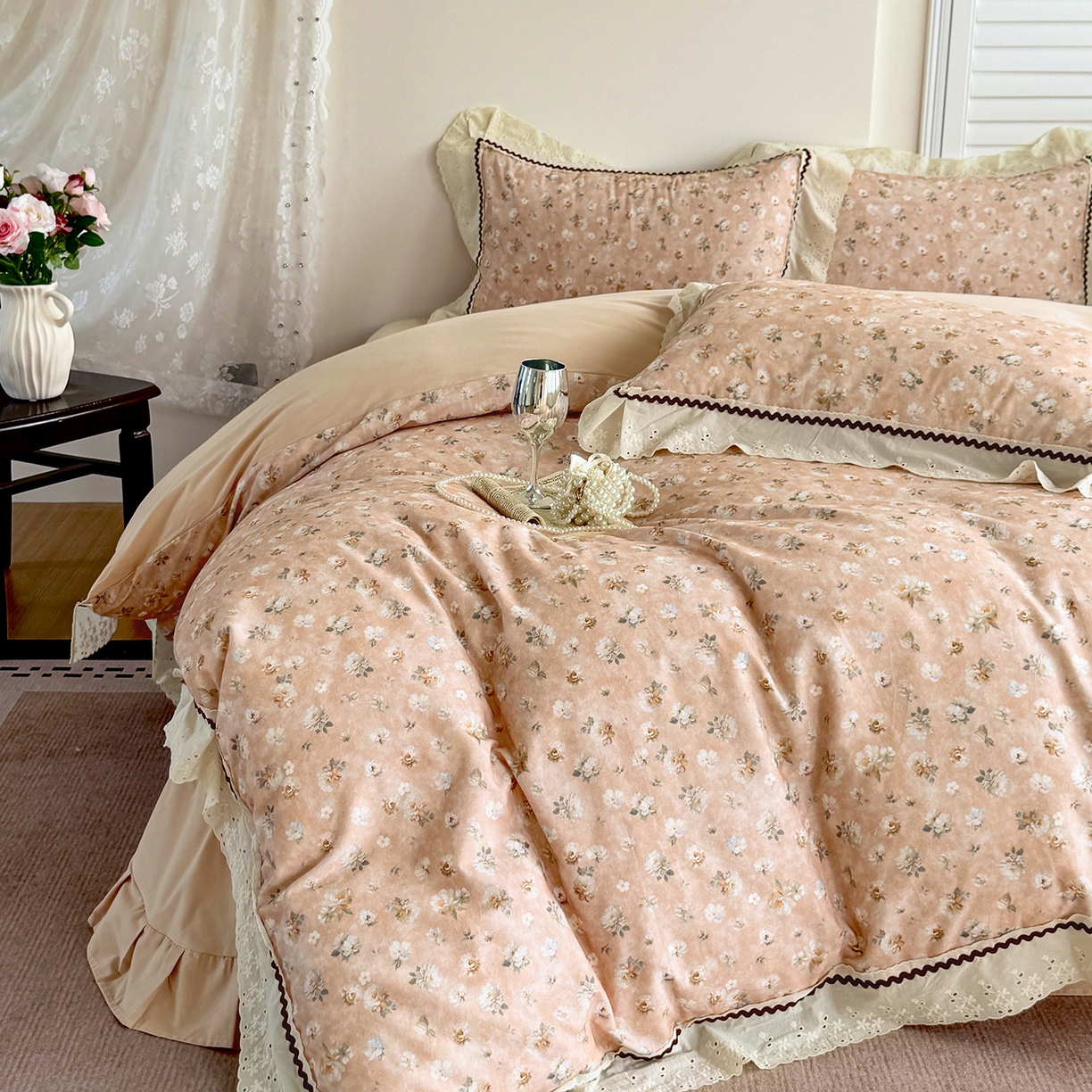 91家纺网 家纺一手货源 找家纺 （总）星座家纺 2025新款秋冬全棉花边数码印花磨毛四件套