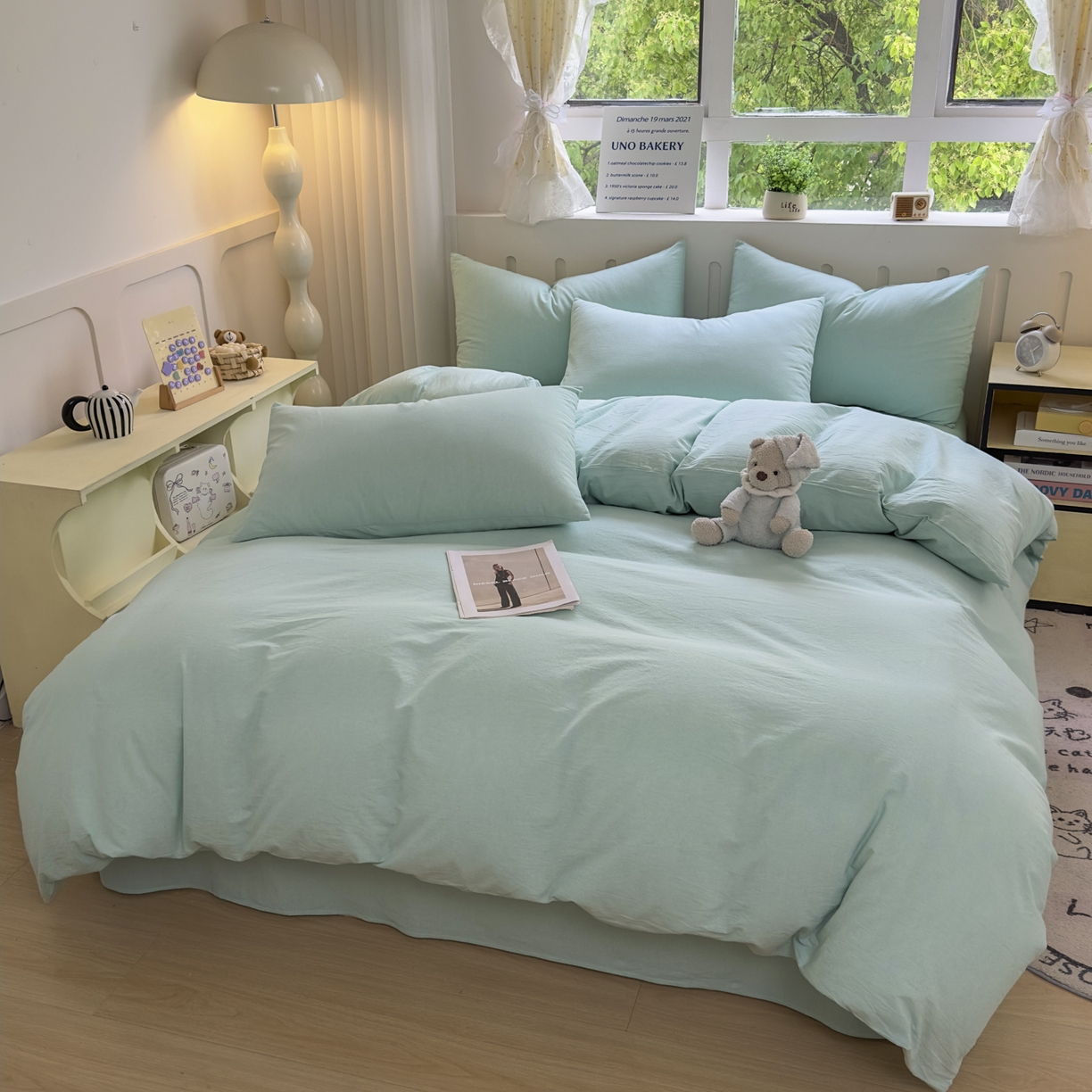 91家纺网 家纺一手货源 找家纺 宜家坊 2025新款A类全棉色织水洗棉被套单件纯棉格子纯色学生宿舍被罩定制定做 纯色-湖蓝