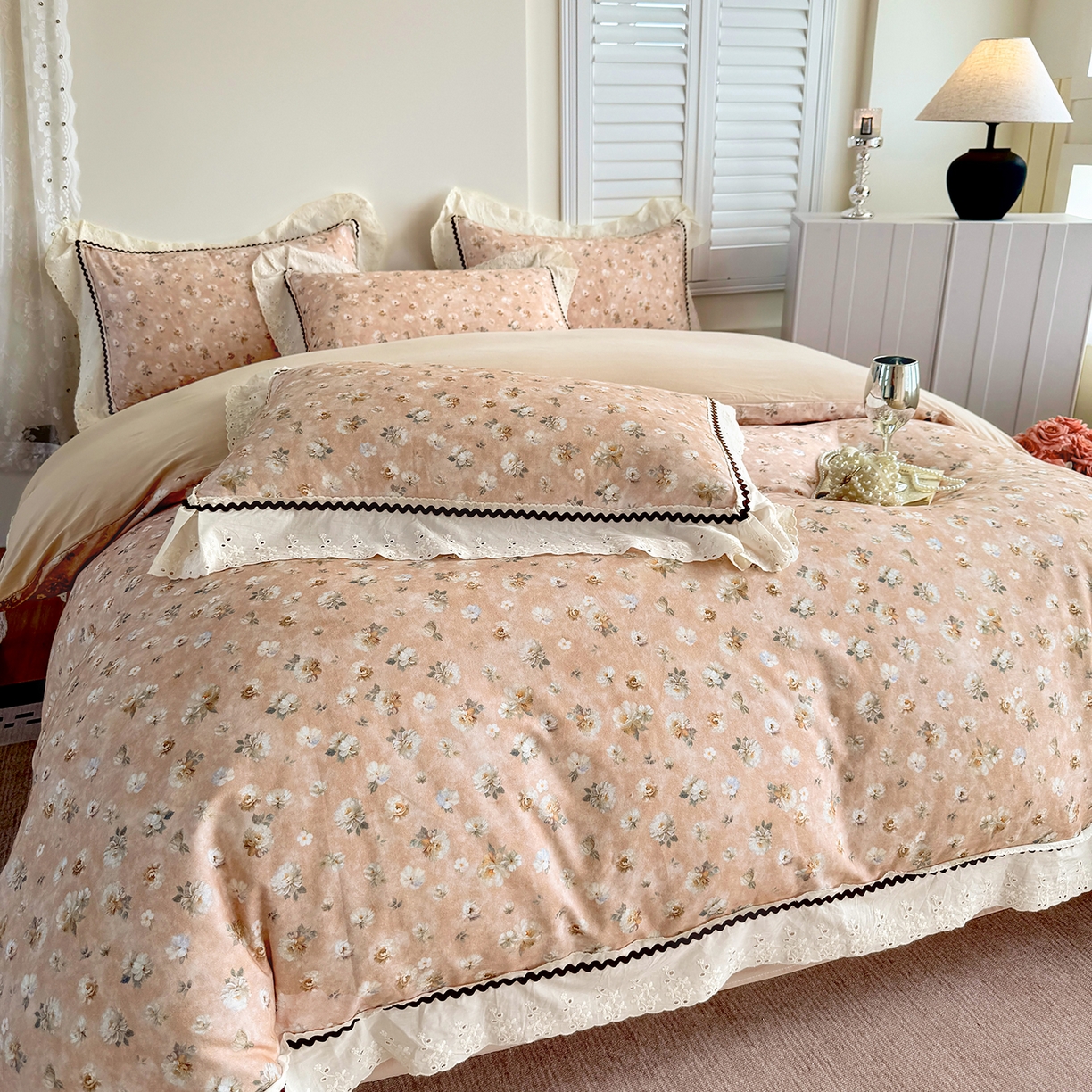 91家纺网 家纺一手货源 找家纺 （总）星座家纺 2025新款秋冬全棉花边数码印花磨毛四件套